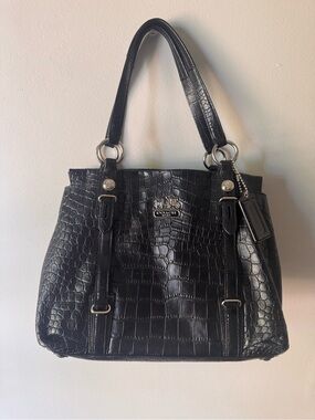Coach (16157 Black) Mia Embossed Croc Leather Carry All Tote